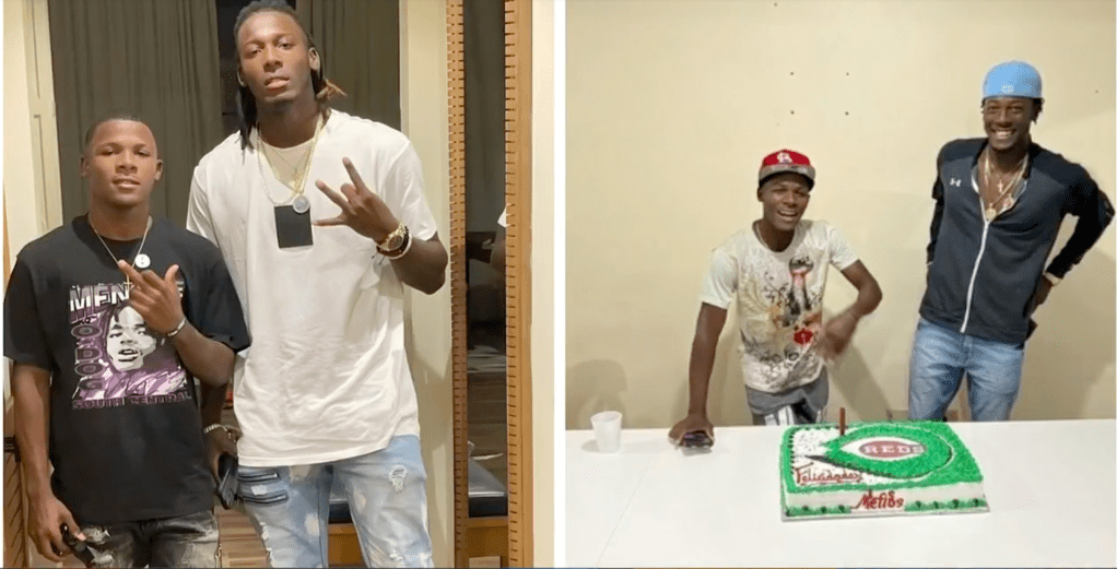 These photos of the 6-foot-5 Elly De La Cruz with his 5-foot-8 twin, Pedro, were aired on FanDuel Sports Network Atlanta and MLB Network.